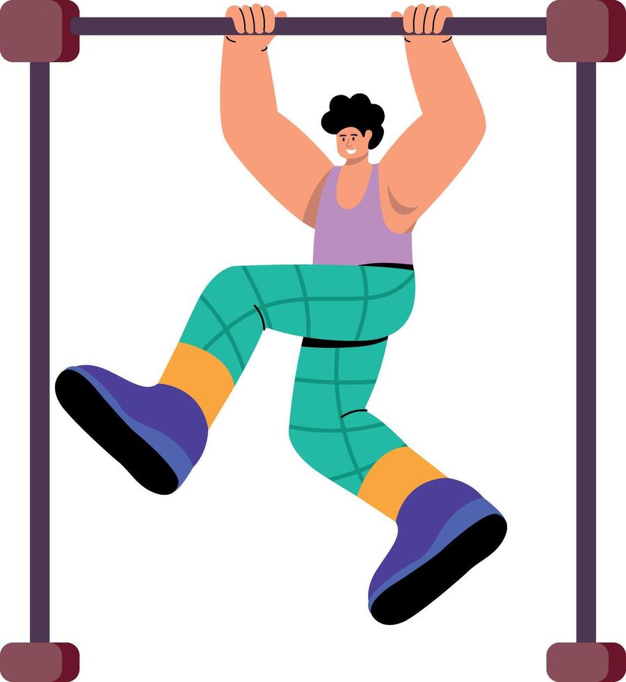 A flat style illustration showing a character doing muscle up exercise vector