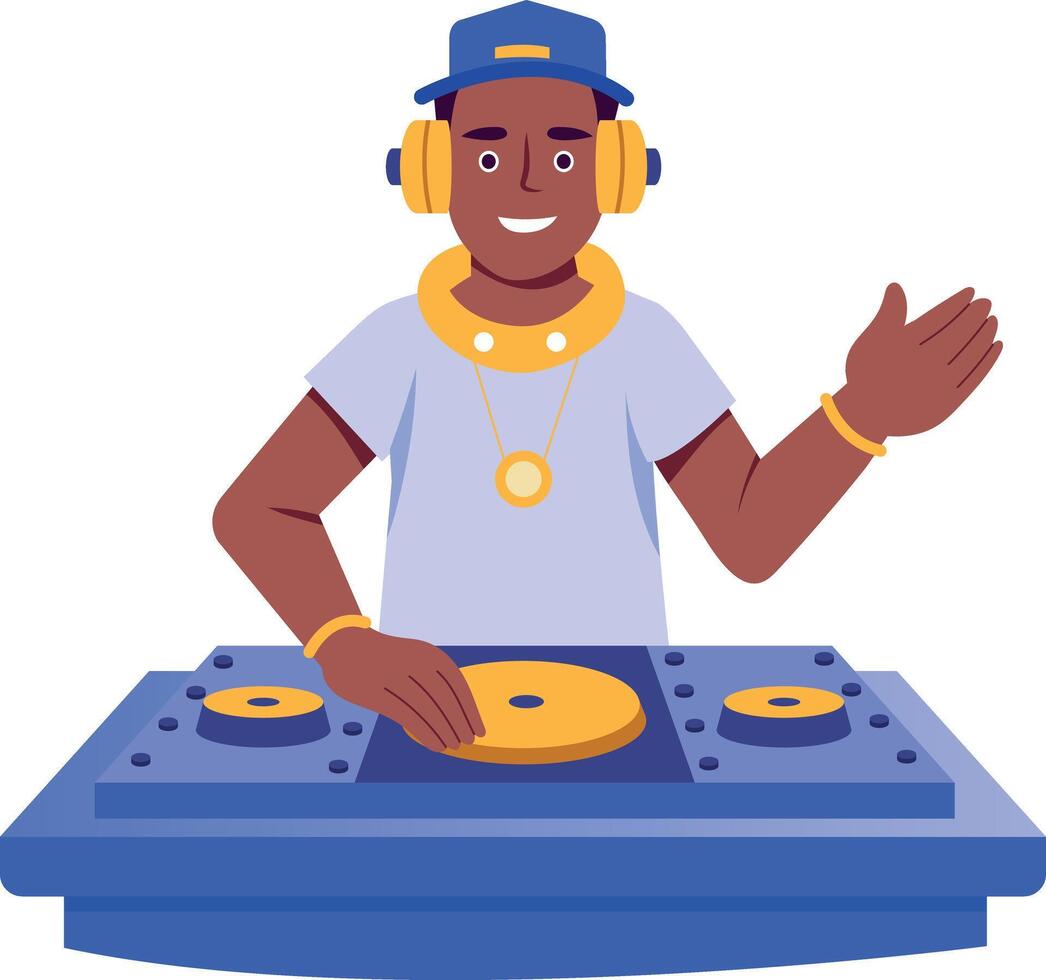 A flat style illustration of dj mixing music tracks vector