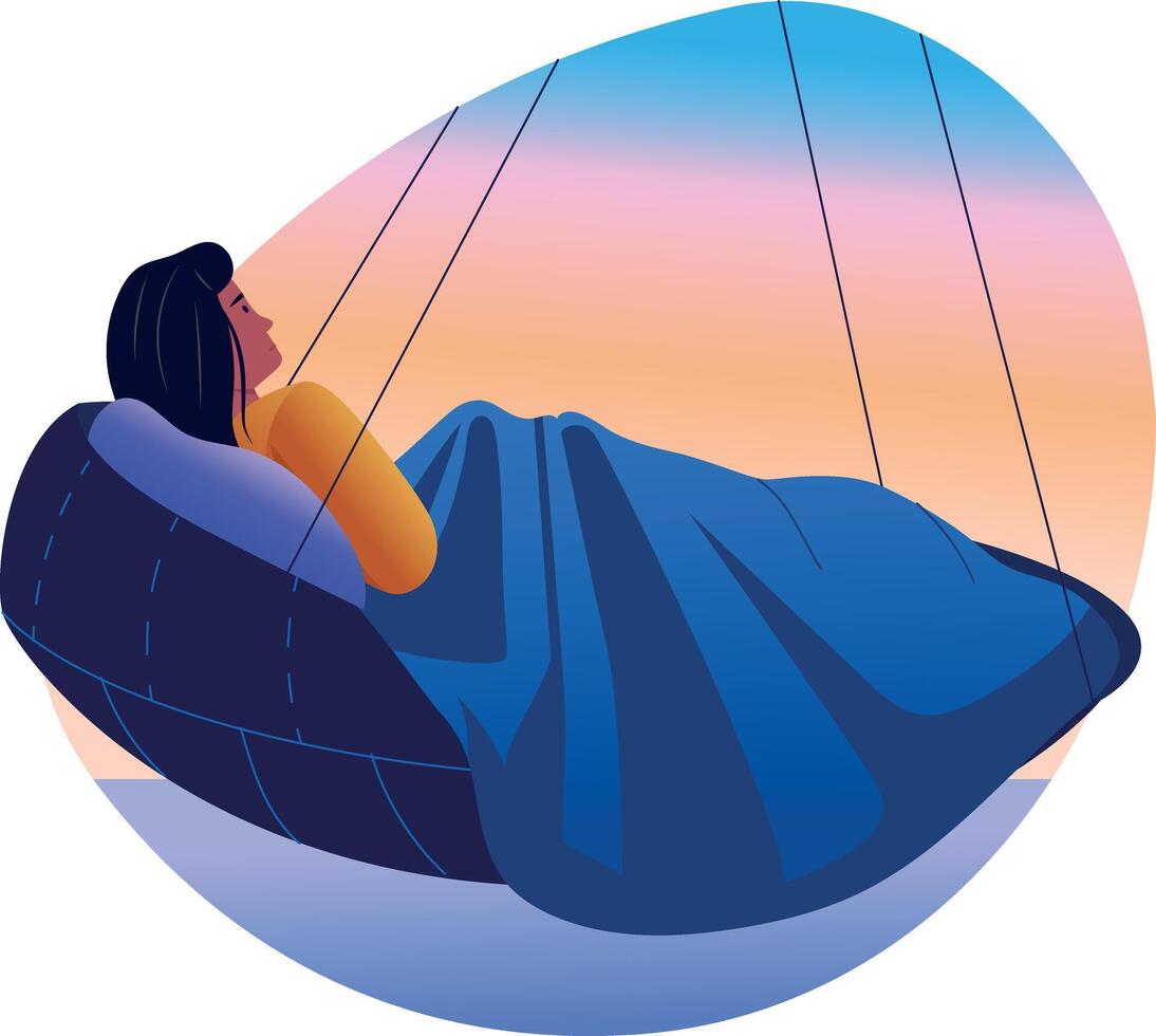 A character lying on a swing bed, flat illustration vector