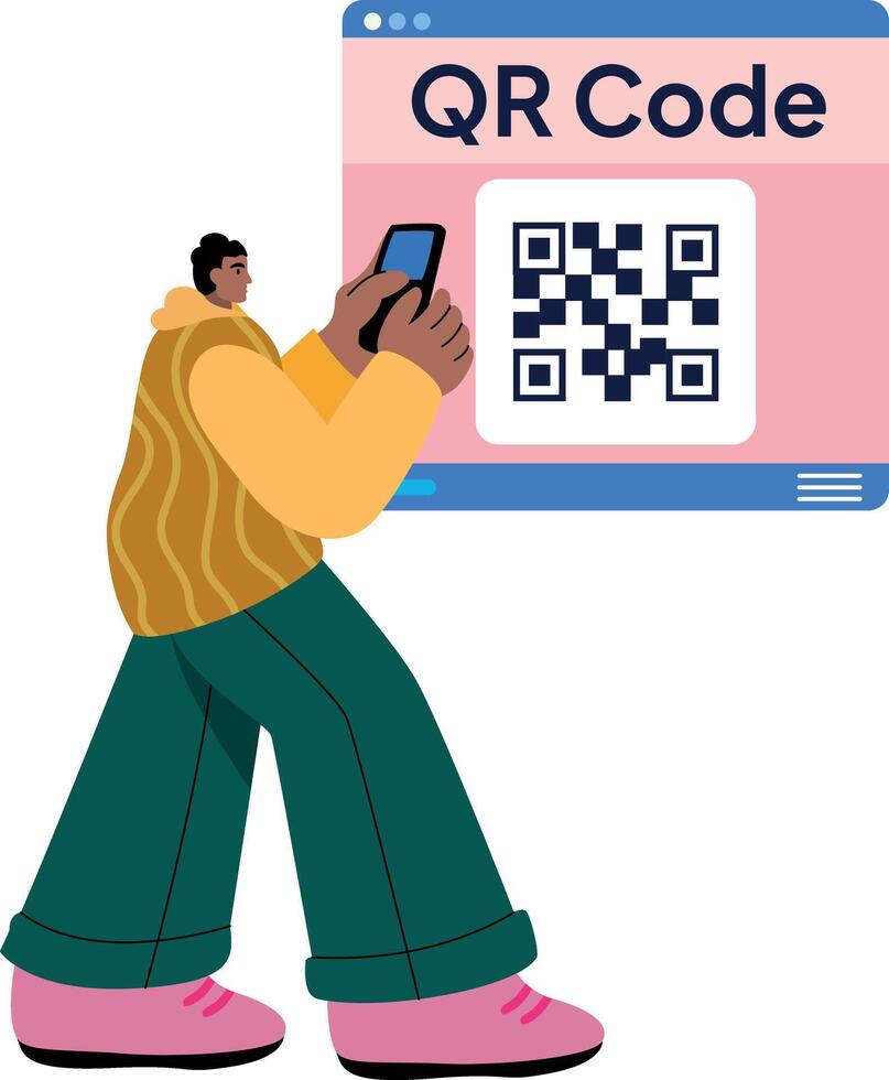 Customer scanning qr code for payment, flat style illustration vector