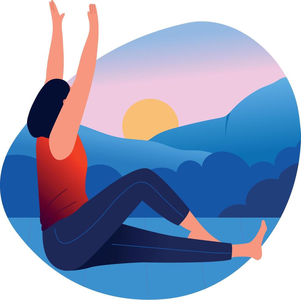 A character doing morning yoga, flat illustration vector