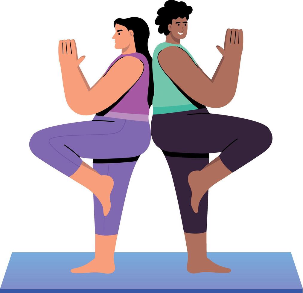 A flat style illustration showing a characters doing yoga vector