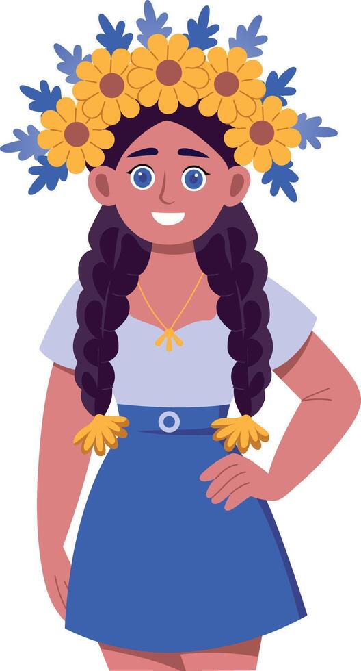 A flat style illustration showing a girl wearing flower crown vector