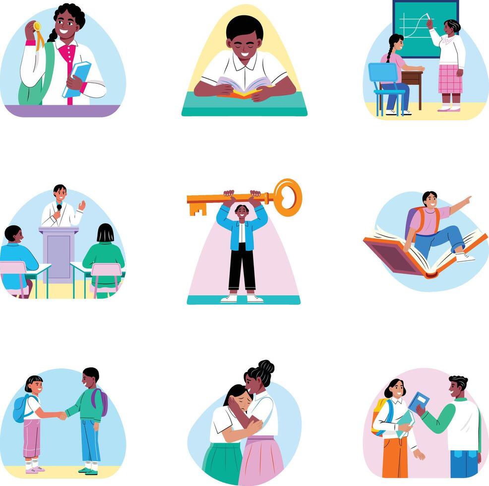 Pack of Flat Style School Art Illustrations vector