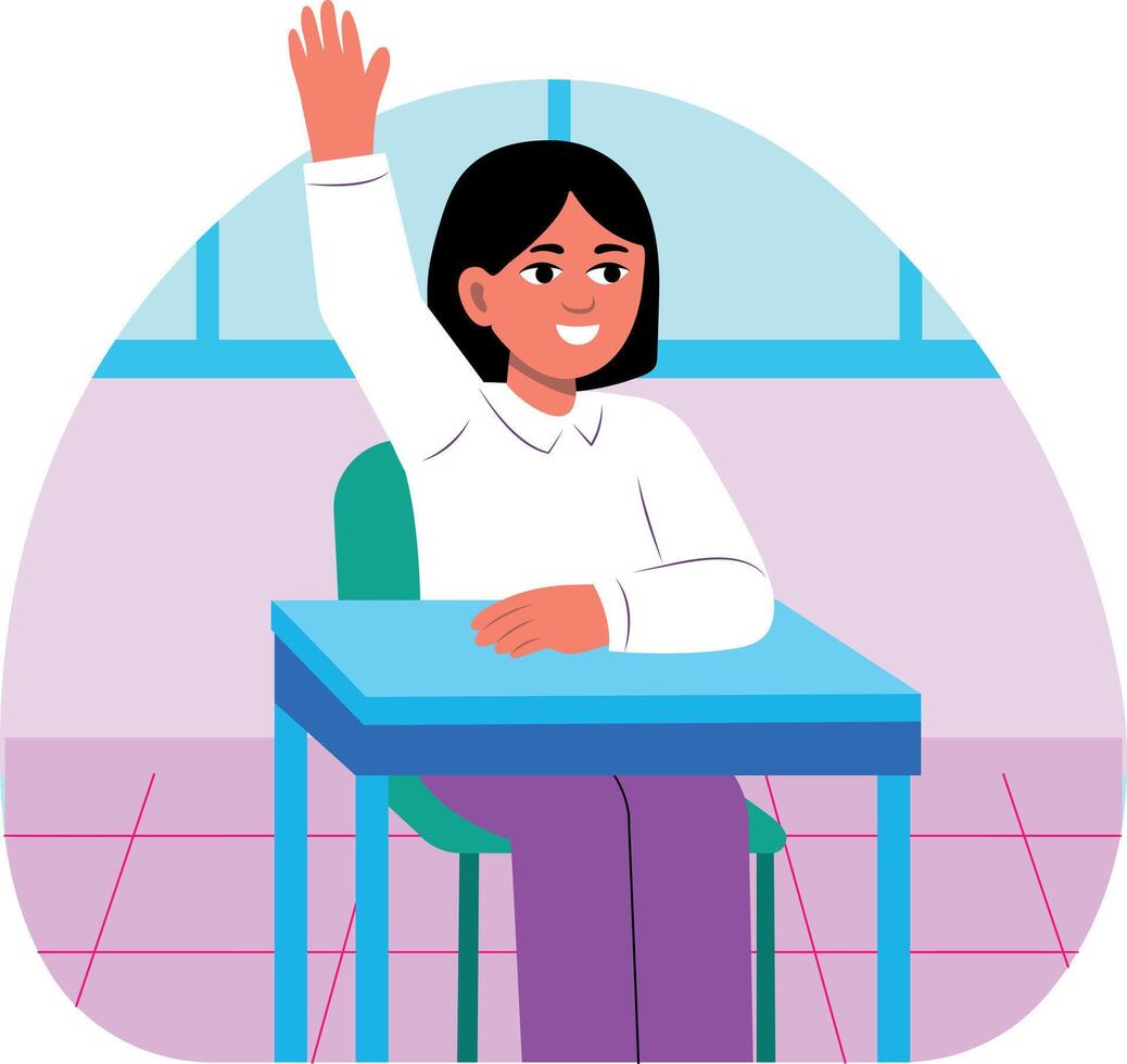 A student raise hand during a lecture, flat illustration vector