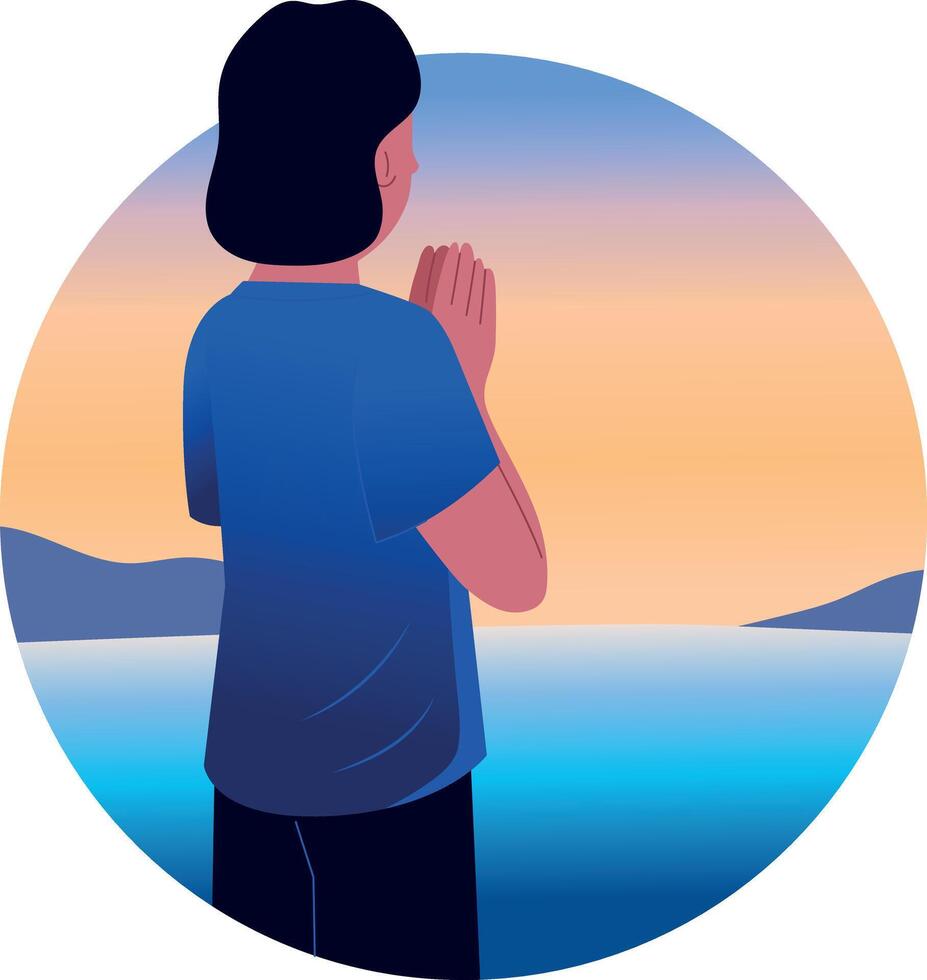 Character doing sunrise salutation, flat illustration vector