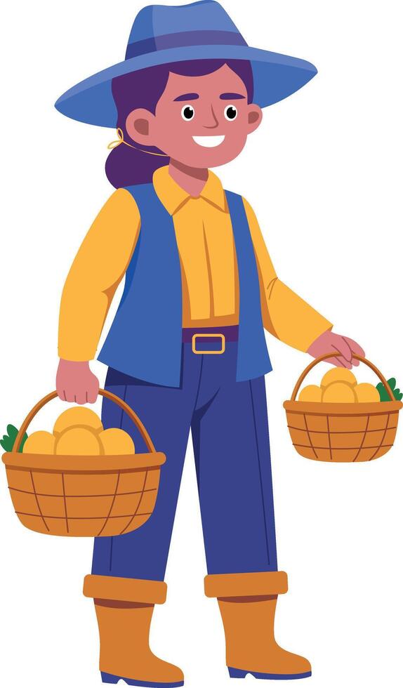 Flat illustration showing a farmer holding vegetables vector