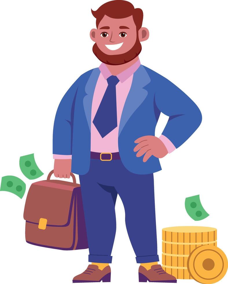 Flat illustration depicting a banker holding money and smiling vector