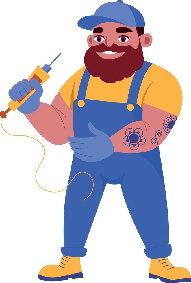 A flat style illustration of a professional tattoo artist vector