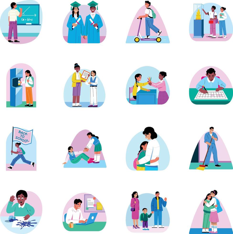 Set of Back To School Flat Style Illustrations vector