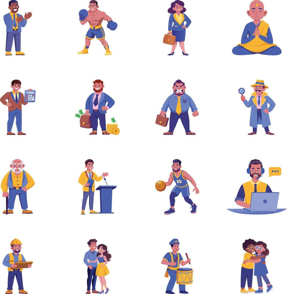 Collection of Flat Style People Character Illustrations vector
