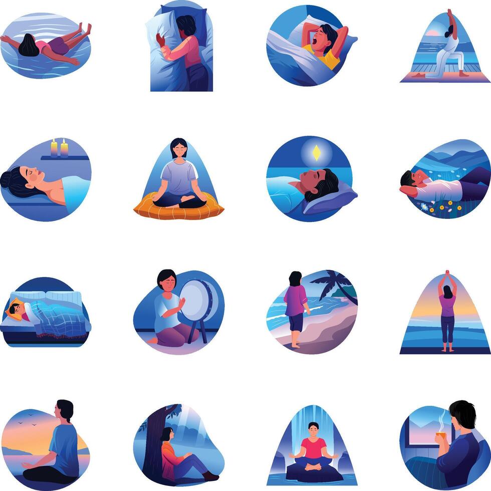 Collection of Flat Style Relaxing Illustrations vector