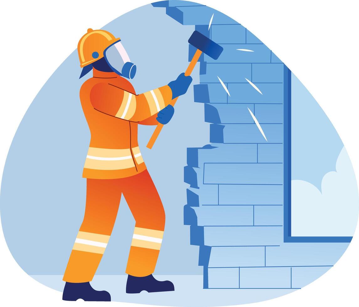 A flat style illustration of wall breaking vector