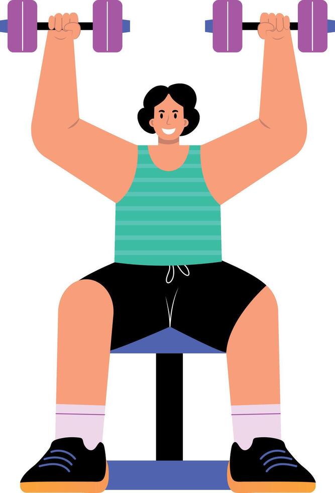 A flat style illustration showing a character doing dumbbell exercise vector