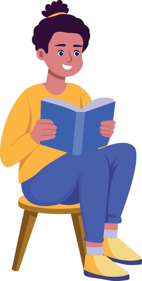 A flat style illustration of a reader sitting with a book vector