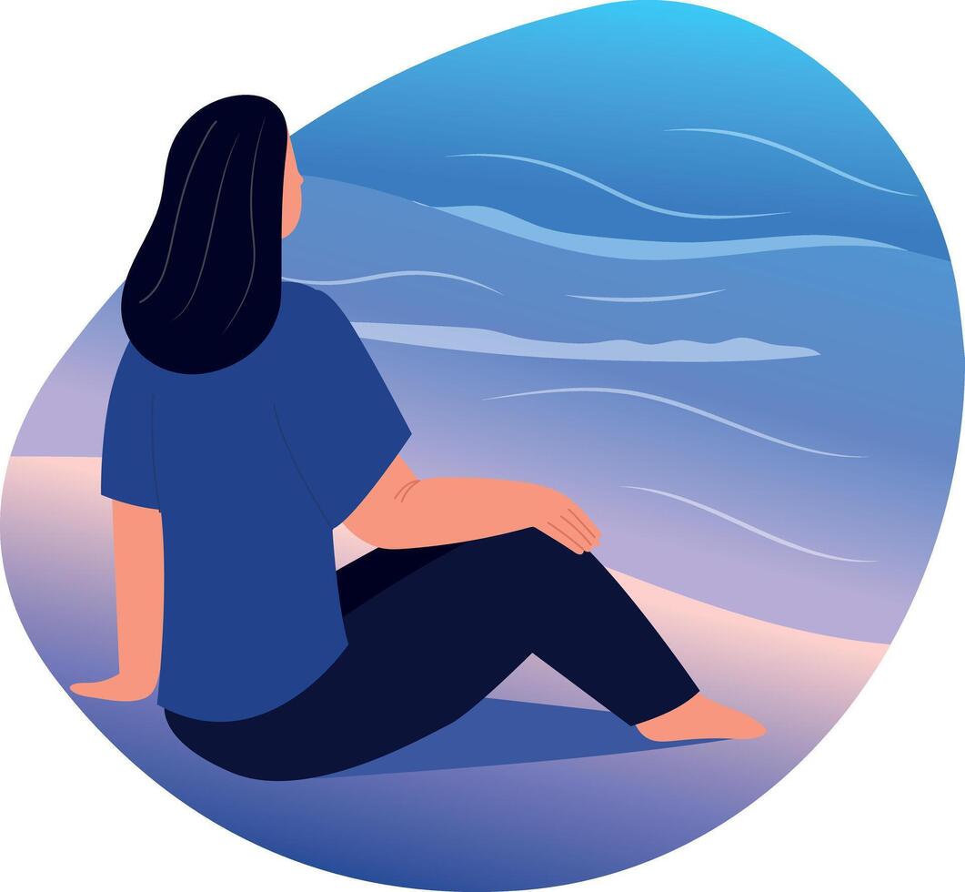 A flat style illustration showing a character enjoying ocean gaze vector