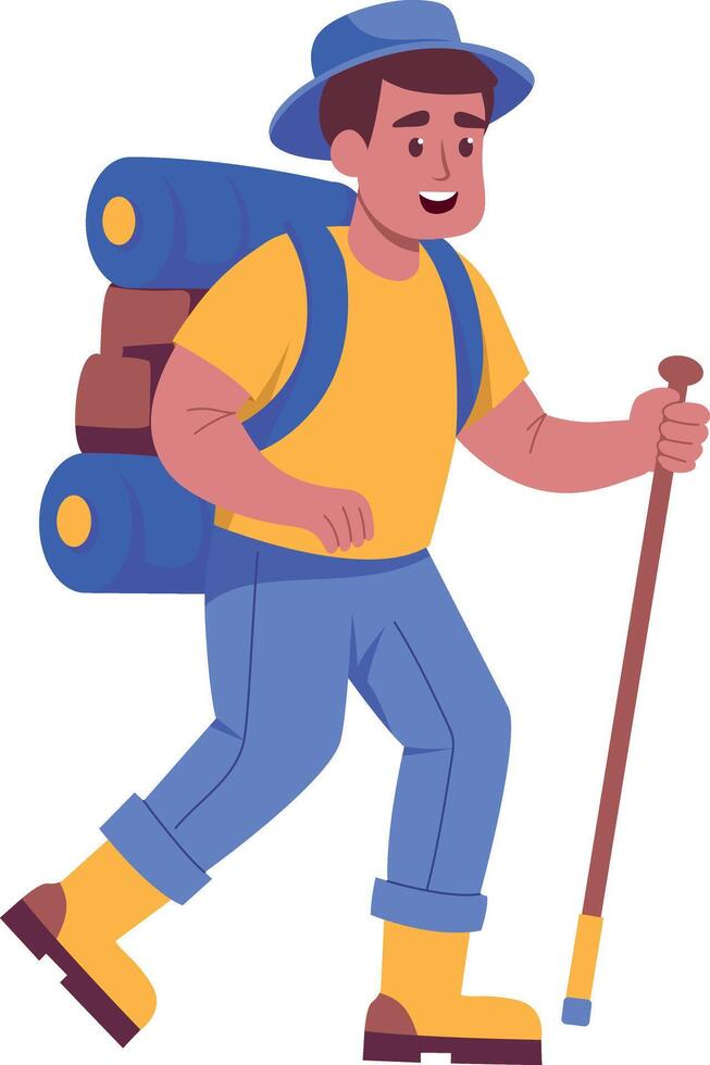Flat illustration depicting a character doing hiking adventure vector
