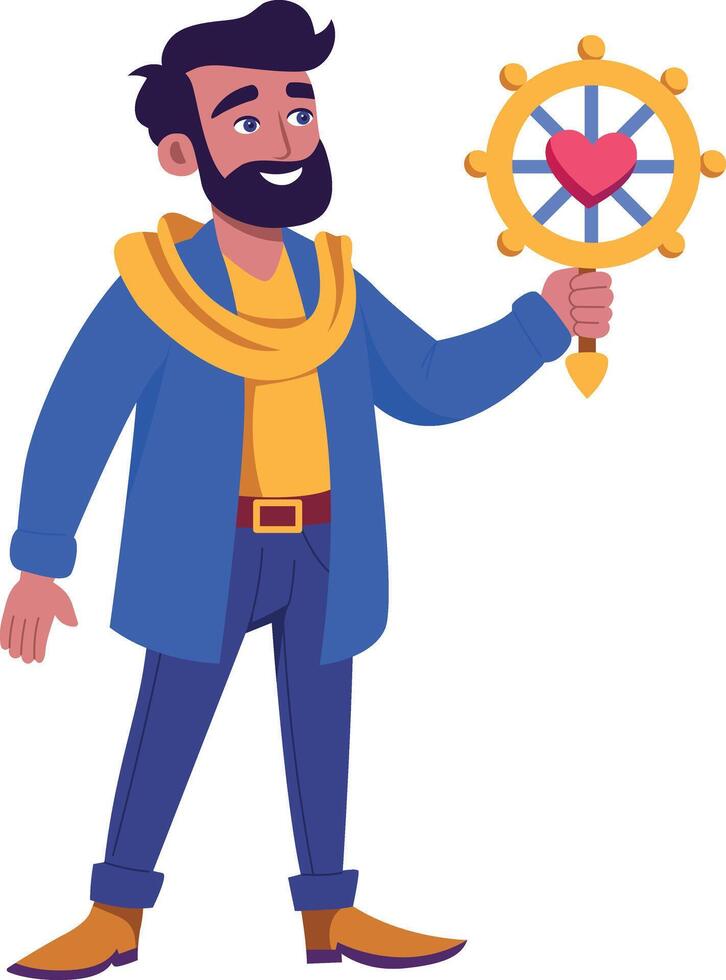 A flat style illustration showing a character holding a love navigator vector