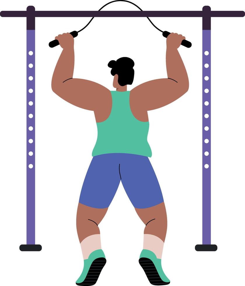 A flat style illustration showing a character doing lat pulldown exercise vector