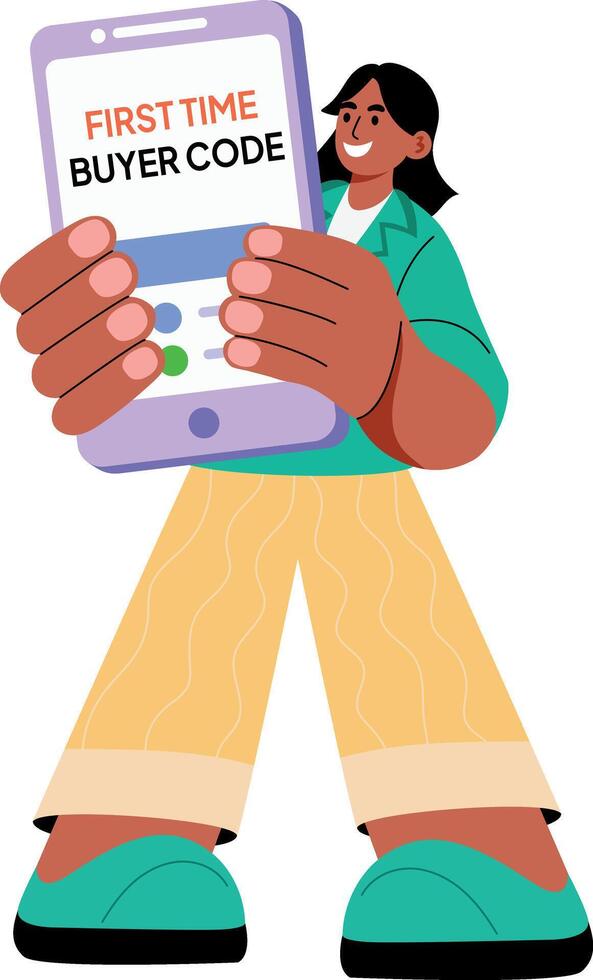 An illustration of new customer in flat style holding mobile vector