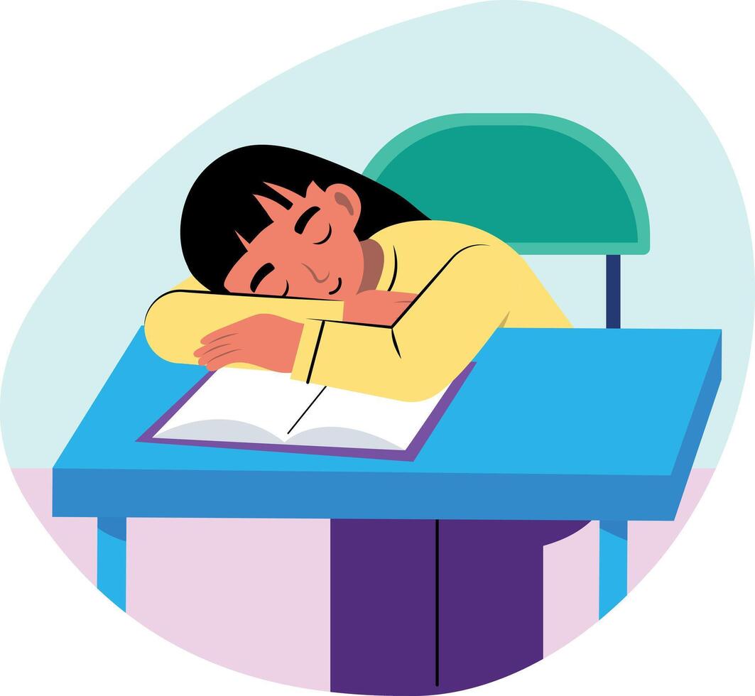 A student sleeping in class, flat style illustration vector