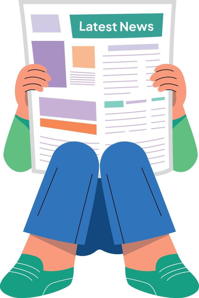 An illustration of reading a newspaper in flat style vector