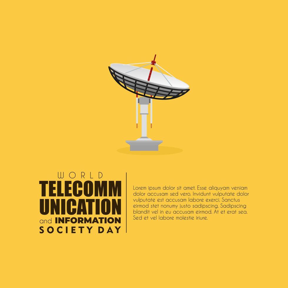 World Telecommunication and information society day banner with satellite antennas, 17th May vector