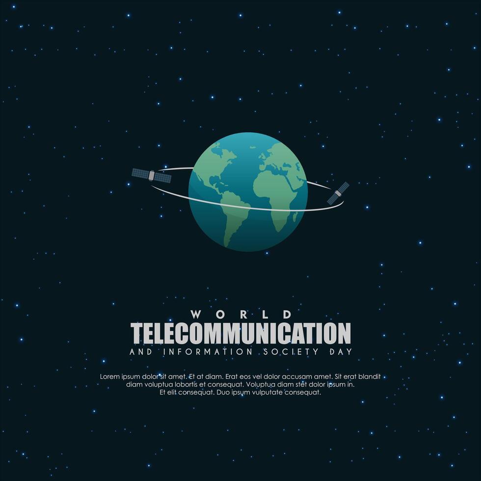 World Telecommunication and Information Society Day with an illustration of a satellite circling the earth vector
