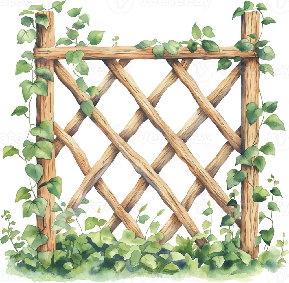 A wooden fence with ivy growing on it png