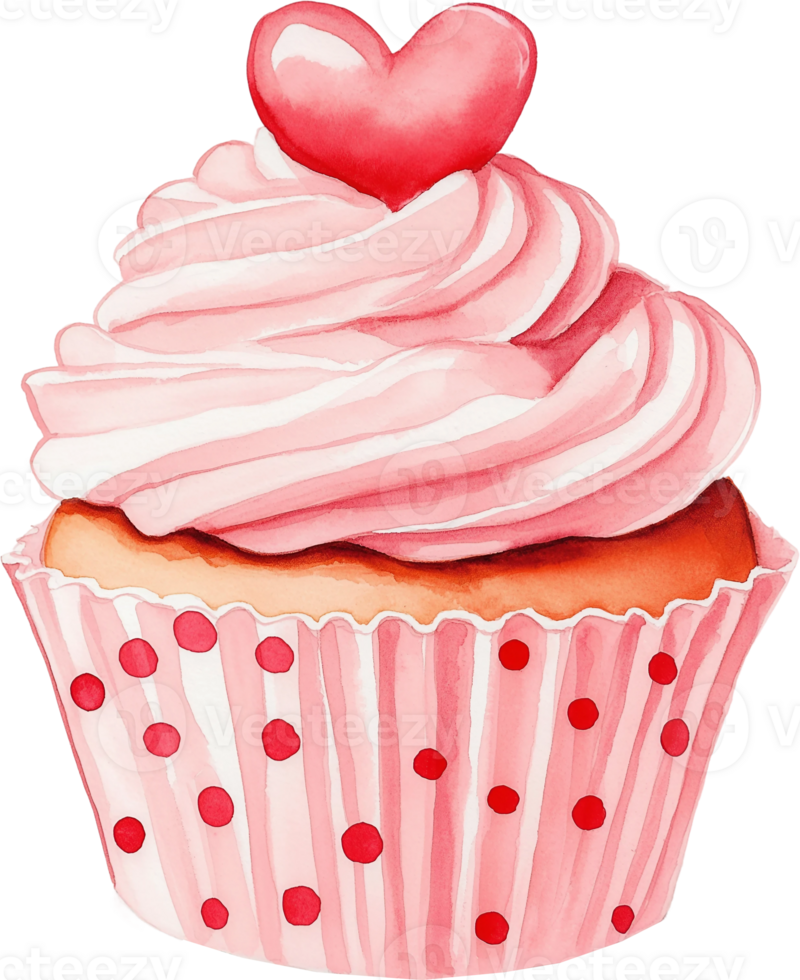 A cupcake with pink icing and a heart png