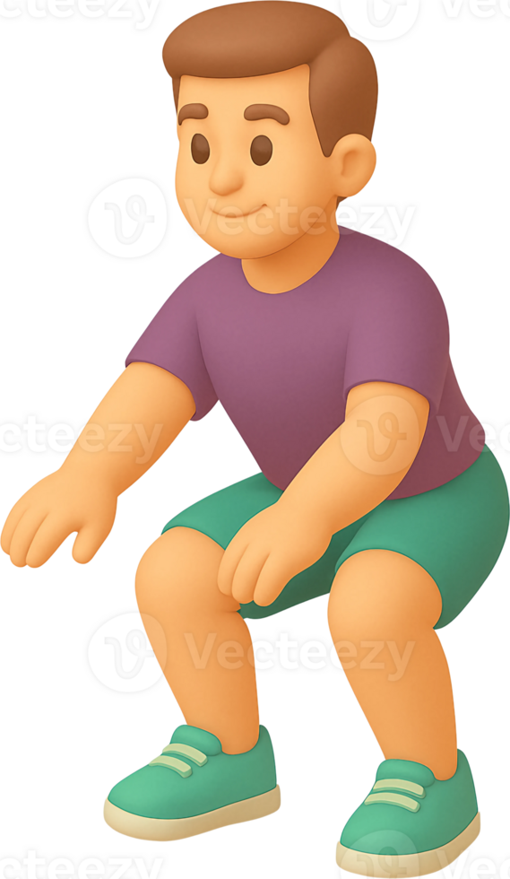 A cartoon man is squatting down png
