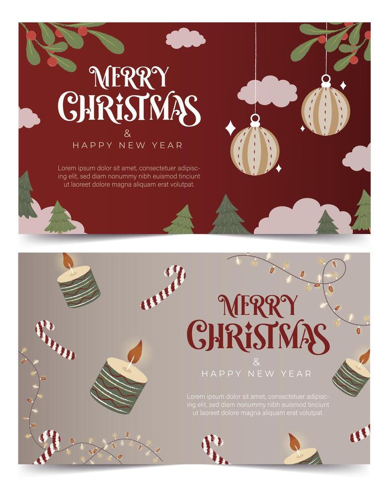 Christmas greeting card set with festive designs. illustration vector