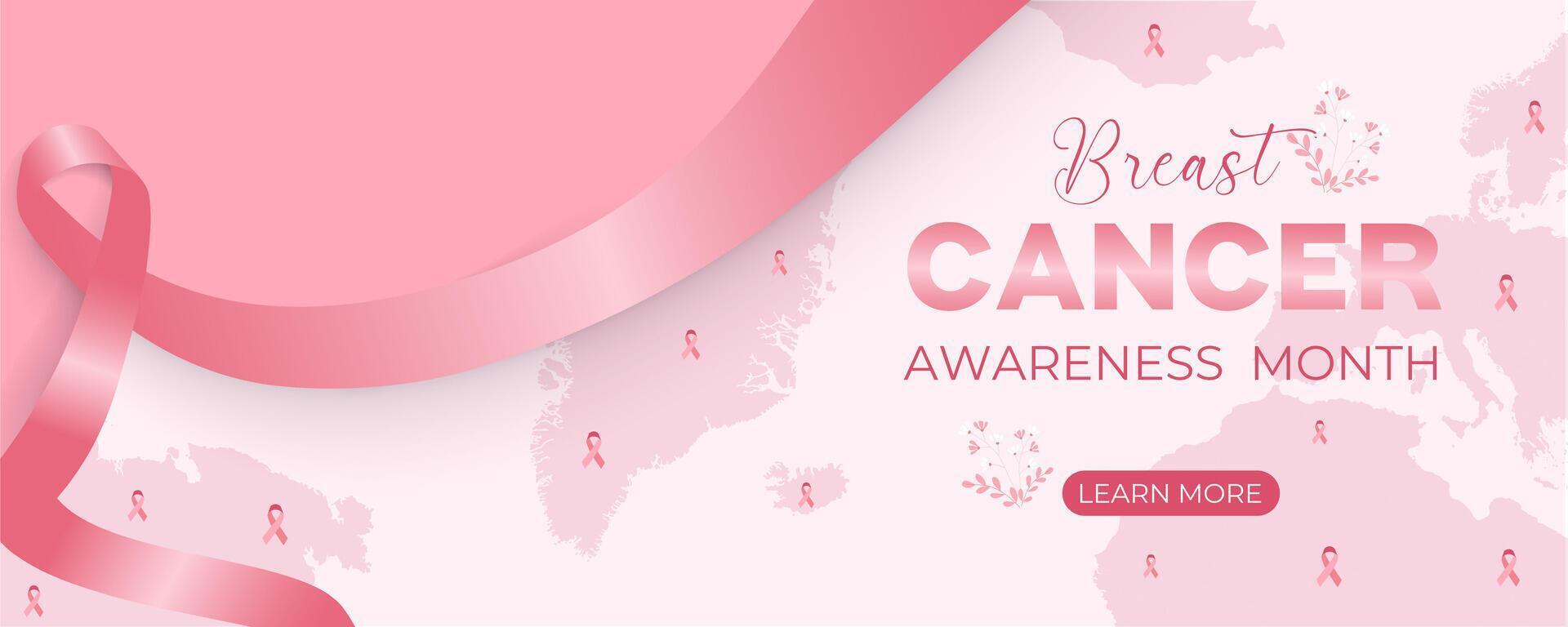 Global breast cancer awareness month banner with ribbon. illustrations. vector