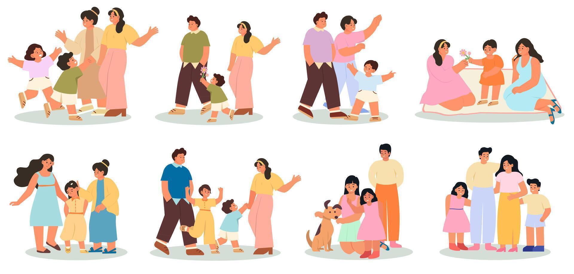 Diverse families expressing joy and togetherness. illustration vector