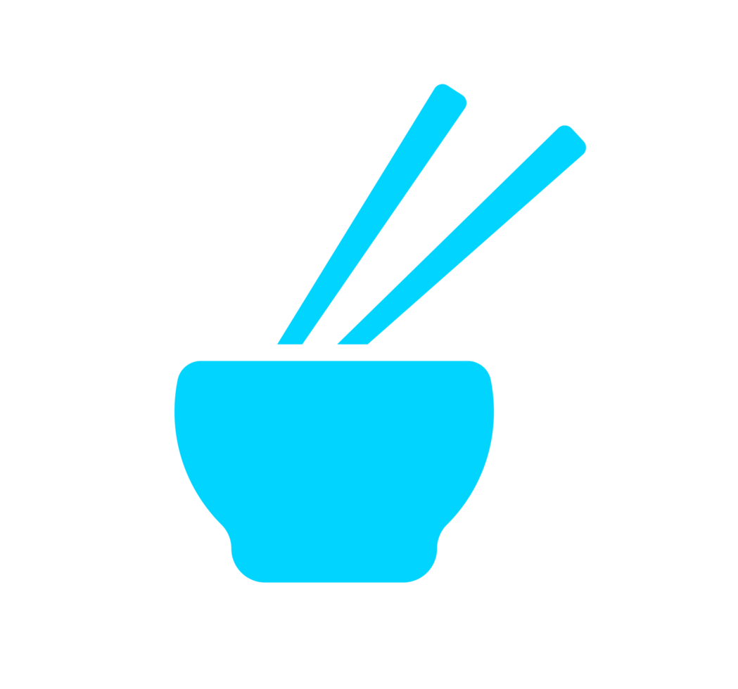 Teal Bowl and Chopsticks Illustration. Simple Asian Food Icon. Minimalist Design of Eating Utensils. Isolated Illustration. png