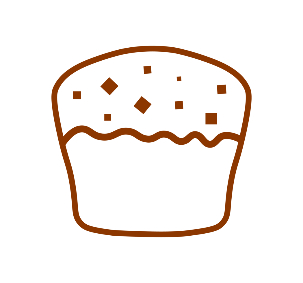 Brown Outline Cupcake Illustration. Simple Dessert Icon - Clean and basic illustration of a cupcake with a brown outline and sprinkles. Transparent background. png