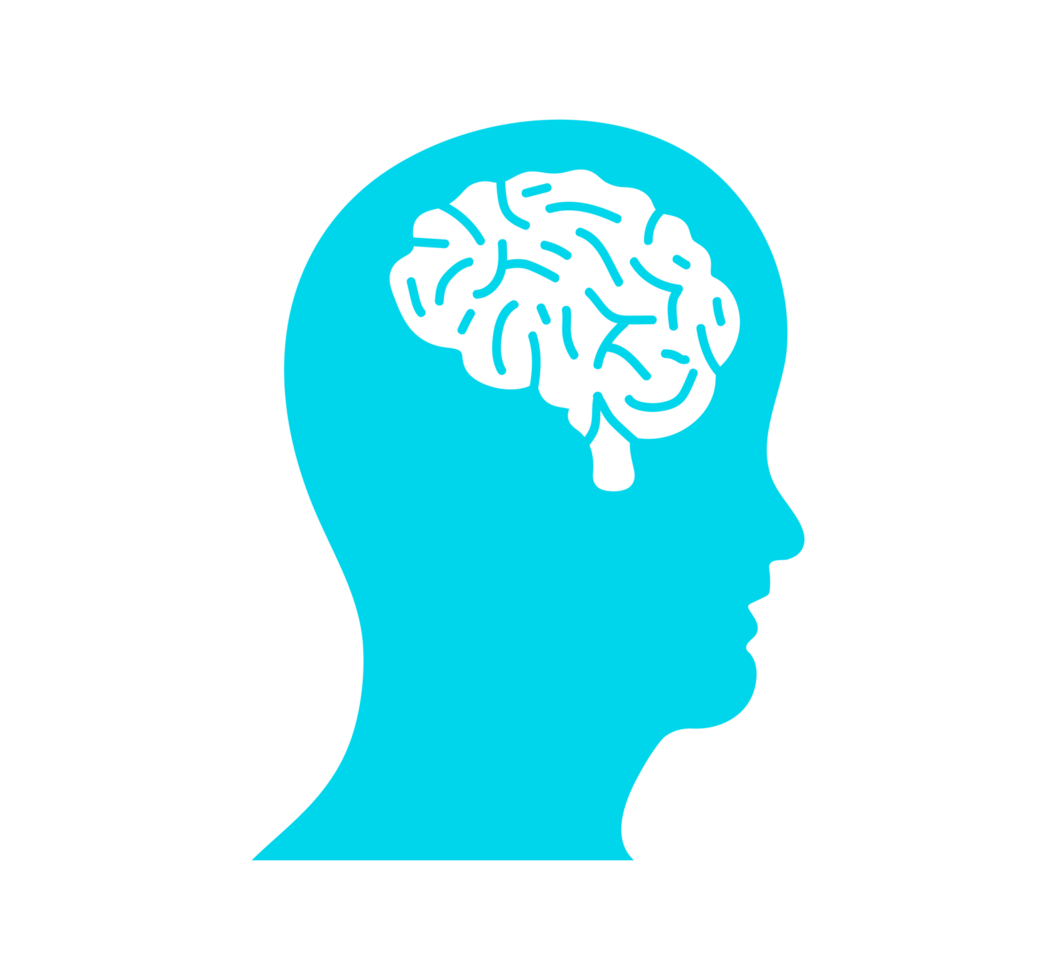 Teal Head with Brain Illustration. Simple Mental Health Icon. Minimalist Design for Psychology or Thoughts. Isolated Illustration. png