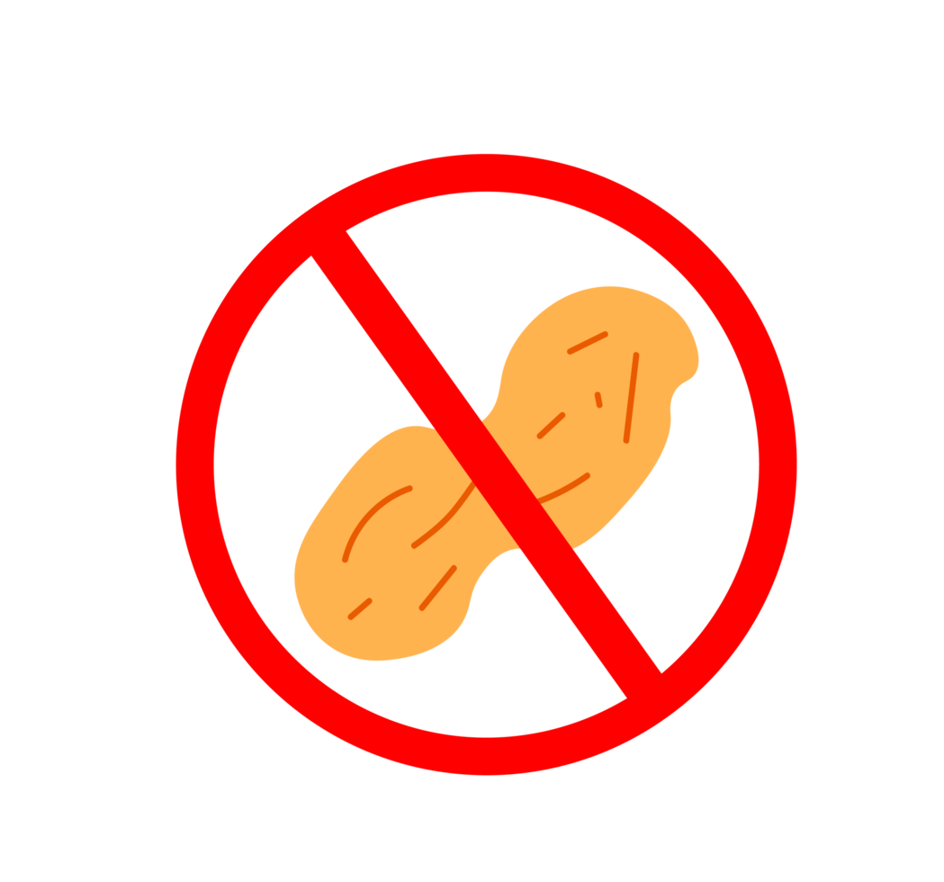 No Peanuts Symbol Illustration. Simple Allergen Warning Icon. Minimalist Design with a Peanut and Red Prohibition Sign. Isolated Illustration. png