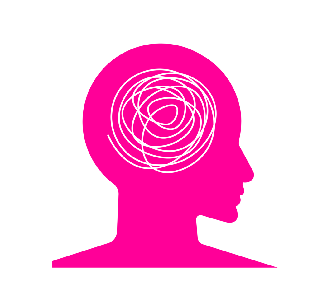 Pink Head with Inner Swirls Illustration. Simple Mental Health Icon. Minimalist Design for Psychology or Thoughts. Isolated Illustration. png