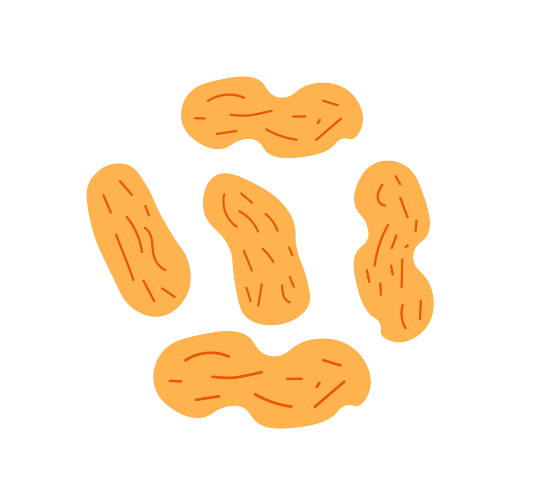 Scattered Peanuts Illustration. Simple Snack Icon. Minimalist Design of Several Loose Nuts. Isolated Illustration. png