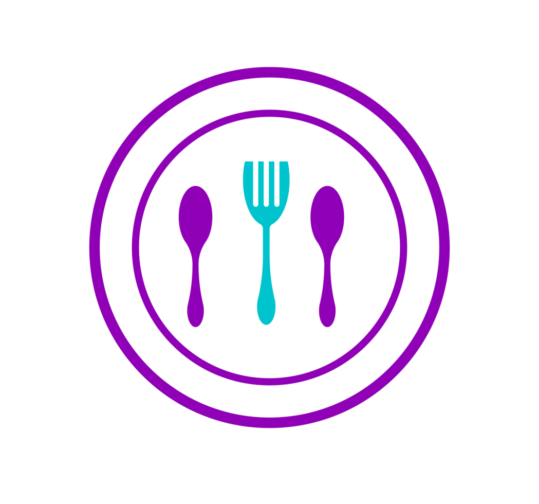 Purple Plate with Utensils Illustration. Simple Dining Icon. Minimalist Design of a Place Setting. Isolated Illustration. png