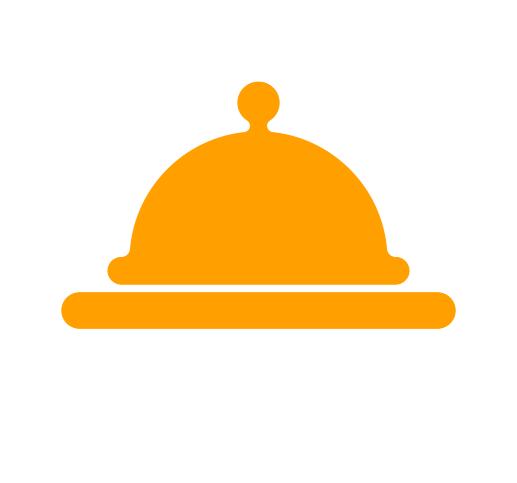 Orange Covered Food Cloche Illustration. Simple Serving Icon. Minimalist Design of a Restaurant Food Cover. Isolated Illustration. png