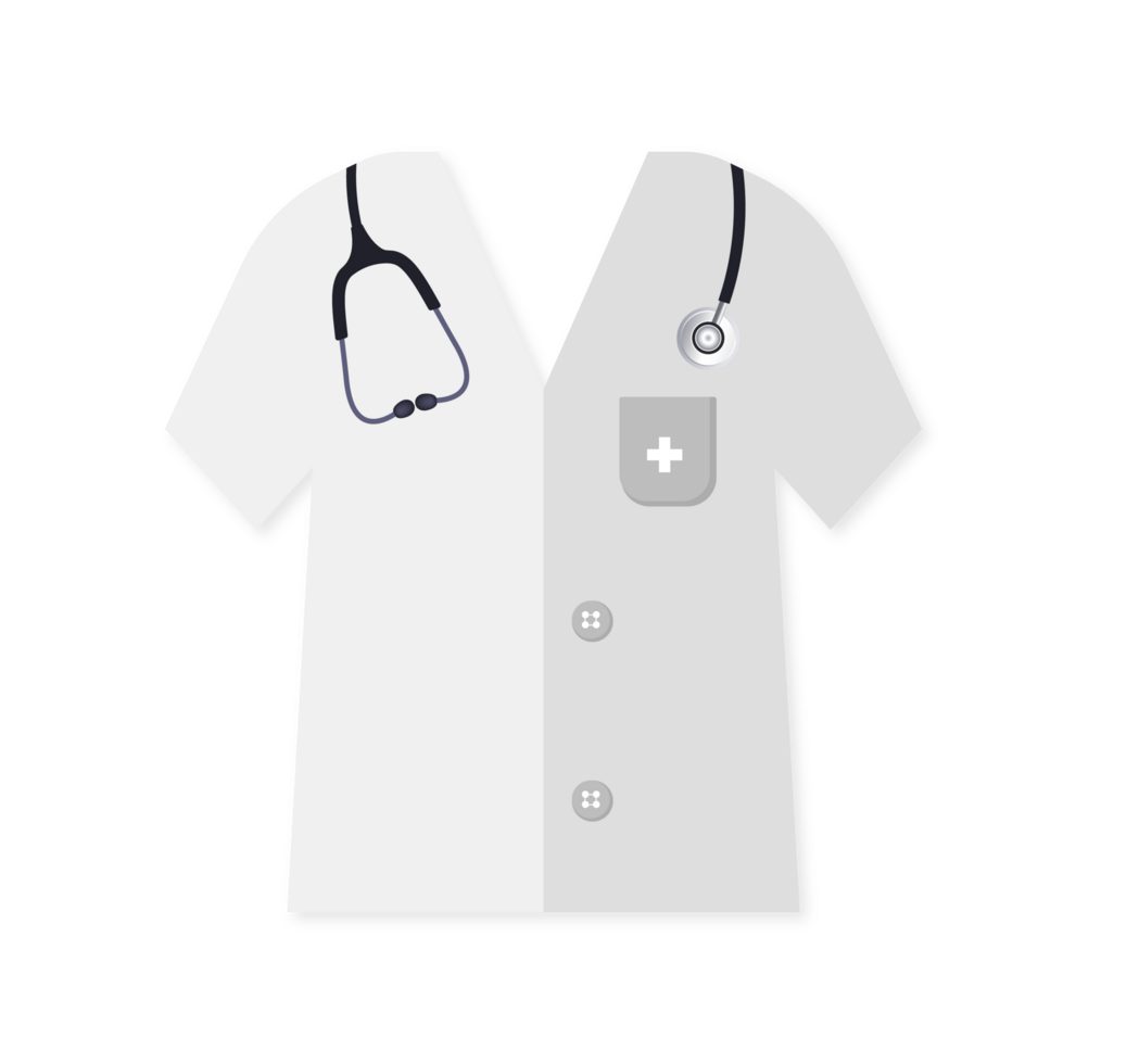 White Doctor Coat with Stethoscope Illustration. Simple Medical Uniform Icon. Minimalist Design for Healthcare Professional. Isolated Illustration. png