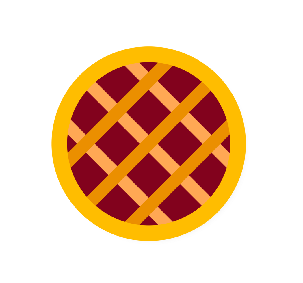 Yellow Pie with Lattice Crust Illustration. Simple Dessert Icon. Minimalist Design of a Round Pie with a Grid Top. Isolated Illustration. png