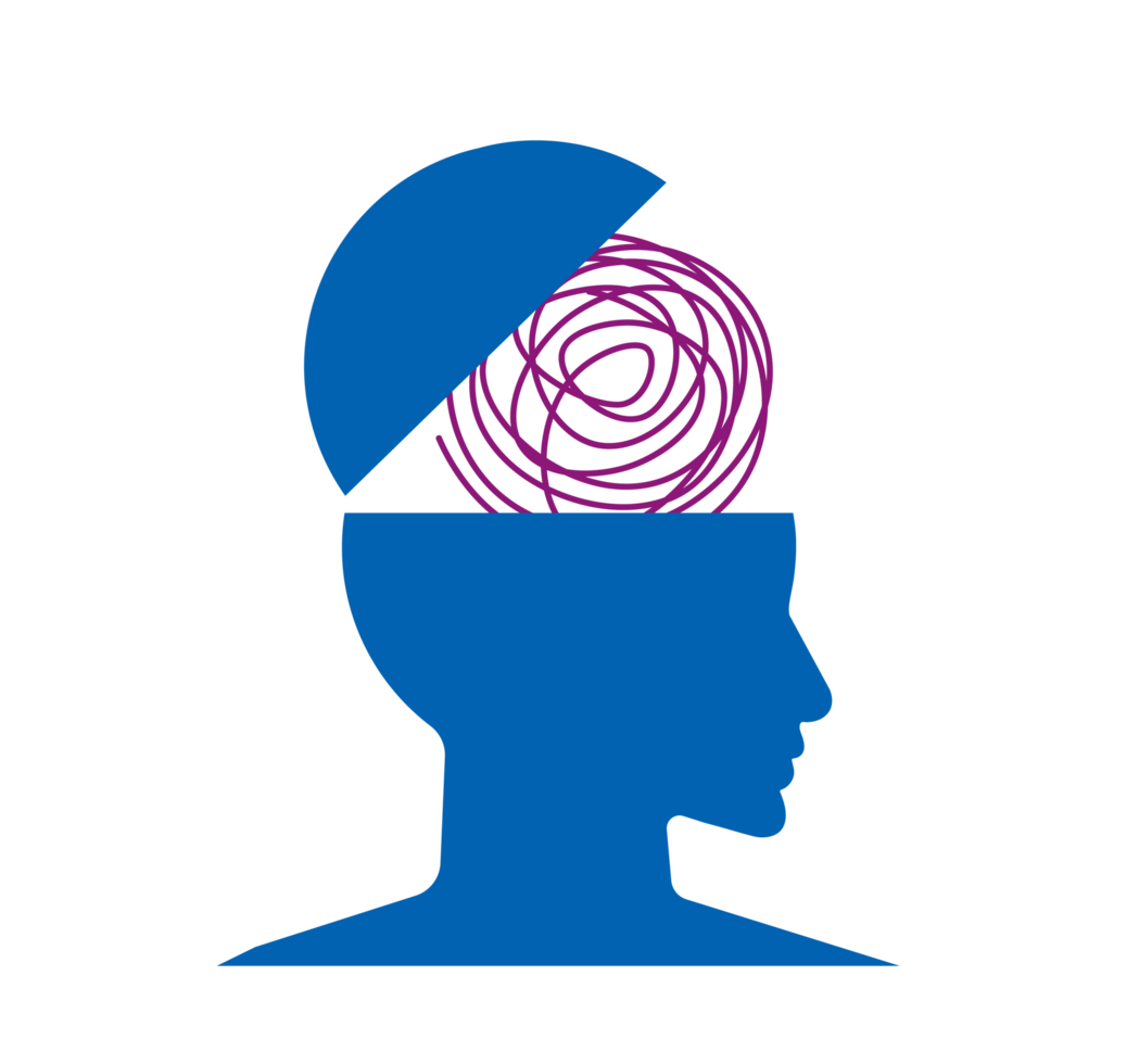 Blue Open Head with Brain Illustration. Simple Mental Health Icon. Minimalist Design for Psychology or Thoughts. Isolated Illustration. png