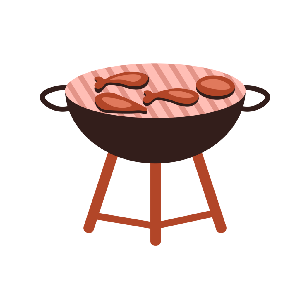 Barbecue Grill with Food Illustration. Simple Cooking Icon. Minimalist Design of a BBQ with Meat. Isolated Illustration. png