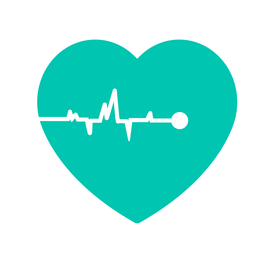 Teal Heart with Heartbeat Line Illustration. Simple Medical Icon. Minimalist Design for Cardiology or Health. Isolated Illustration. png