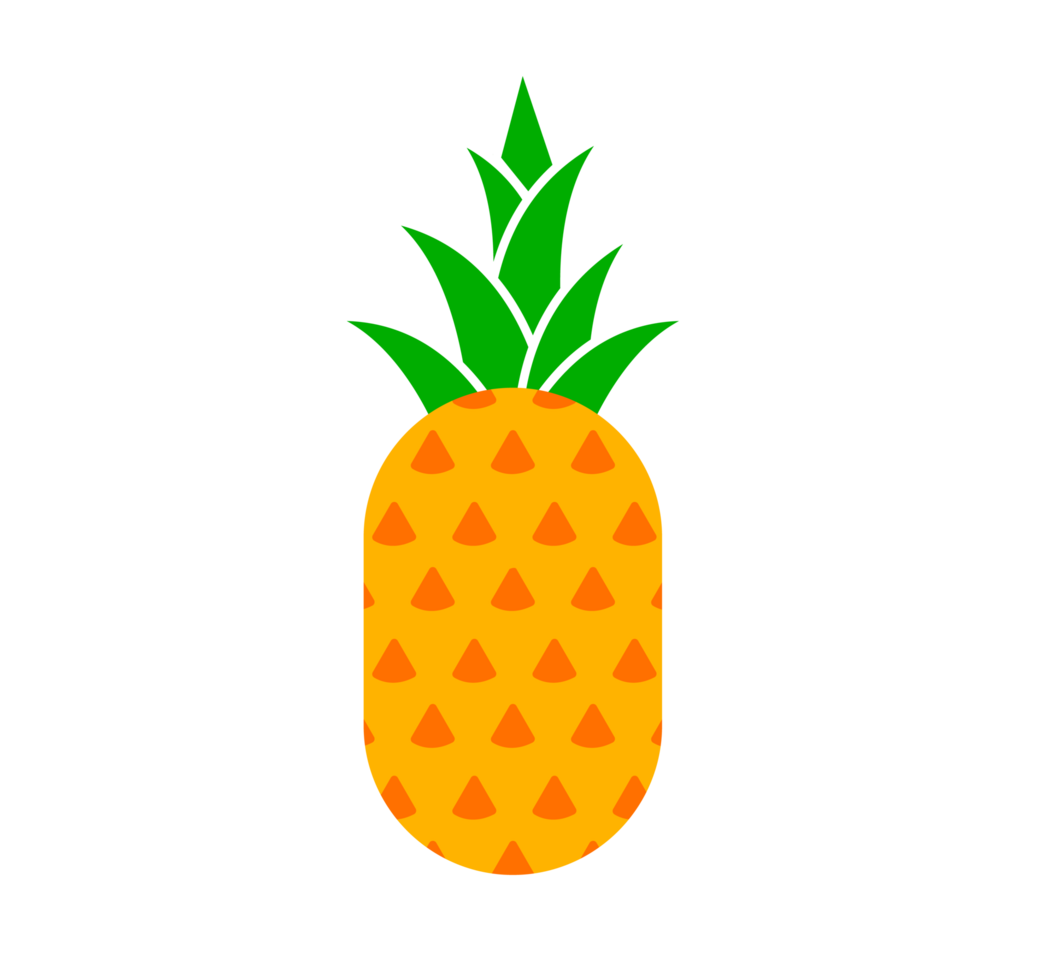 Pineapple Illustration. Simple Tropical Fruit Icon - Clean and vibrant illustration of a whole pineapple with green leaves. Transparent background. png