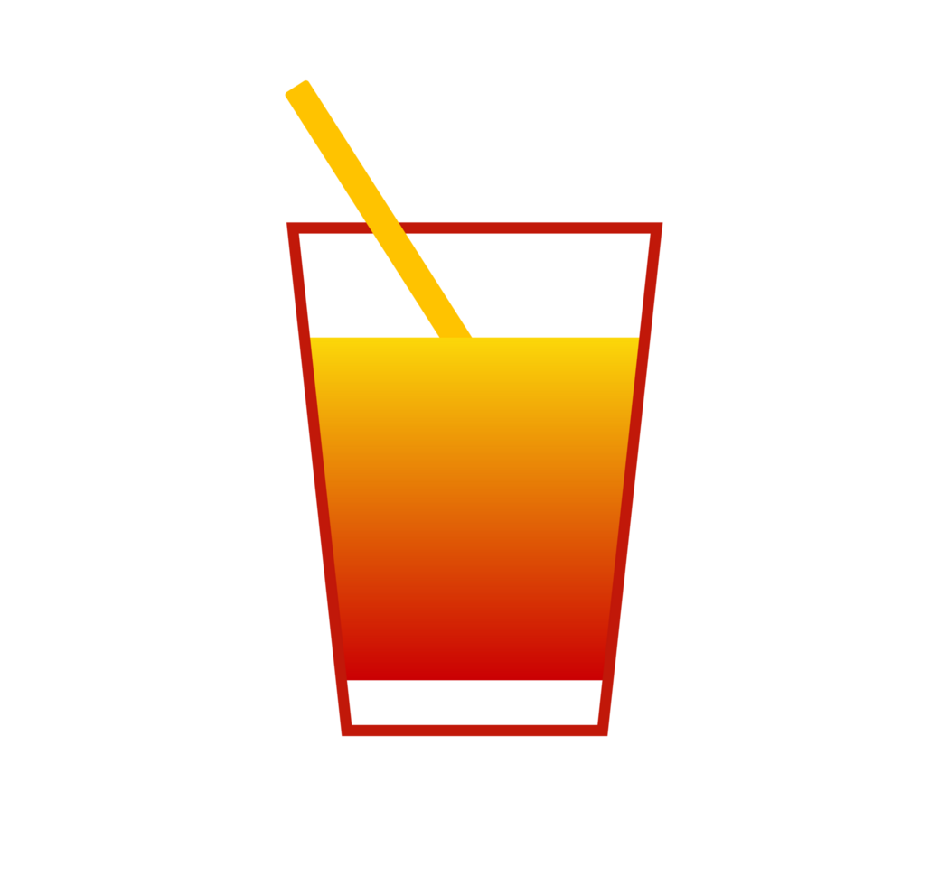 Tequila Sunrise Illustration. Simple Cocktail Icon Clean and basic illustration of a Tequila Sunrise cocktail in a glass with a straw. Features red, orange, and yellow layers. Transparent background. png