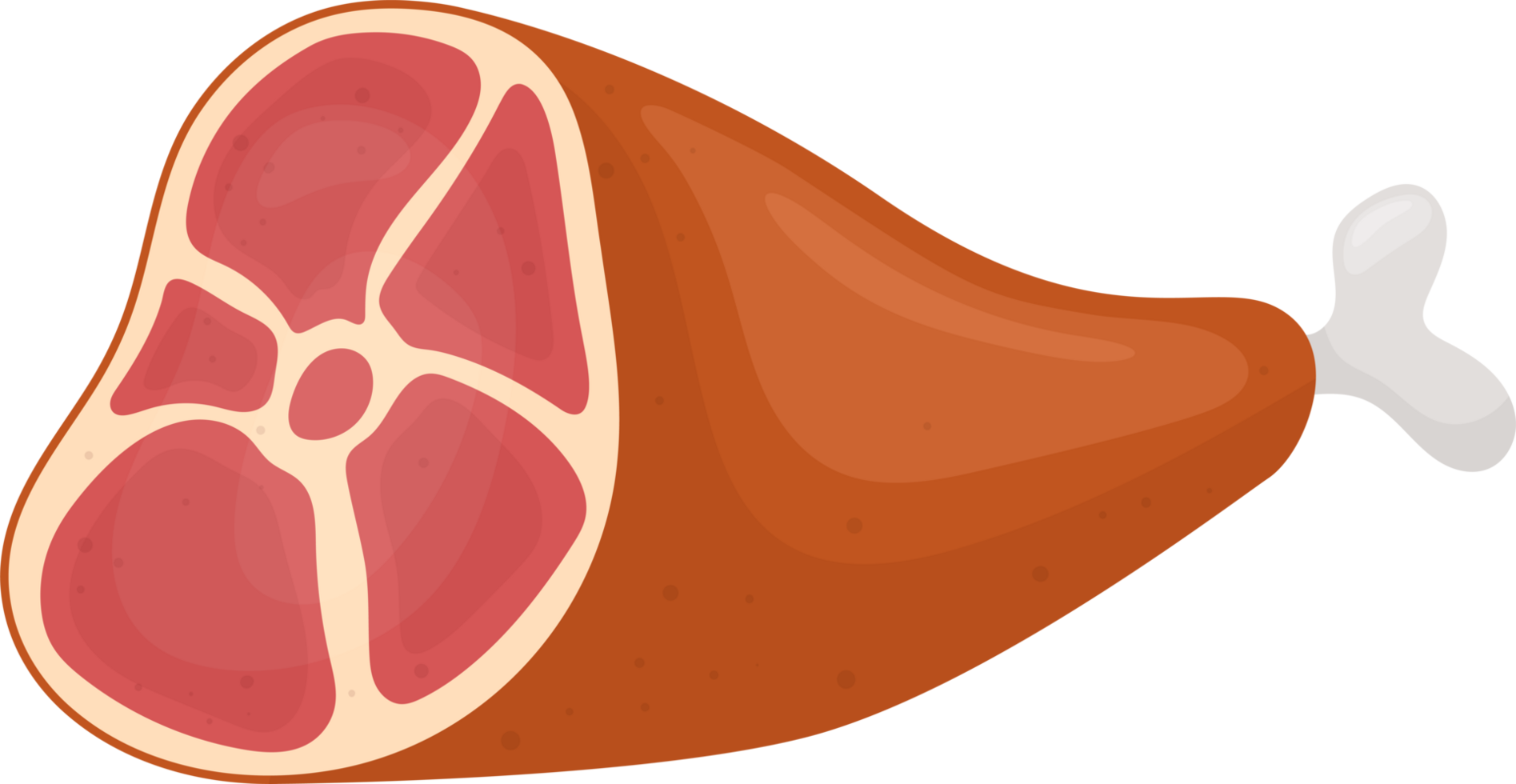 Cartoon style illustration of a cooked ham leg with bone png